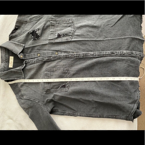 Black Chambray Distressed Button-Up - Picture 12 of 13